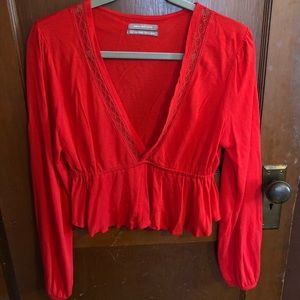 Urban Outfitters Cherry red long-sleeve crop top